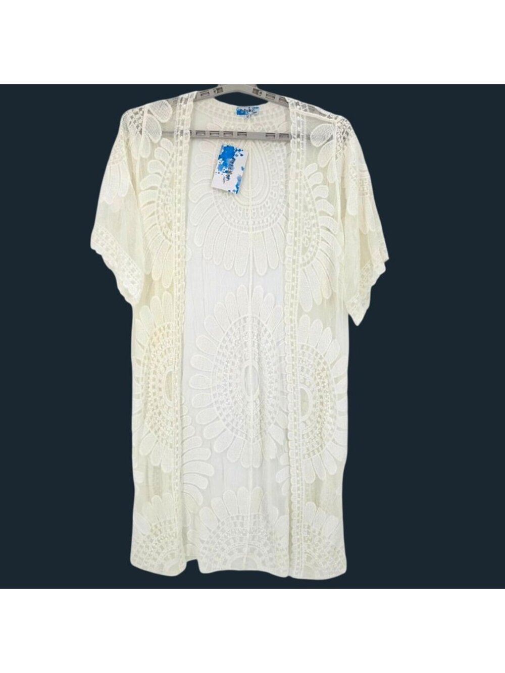 Kimono Cardigan Sheer Floral Crochet Festival Cottage Romantic Layering Size M